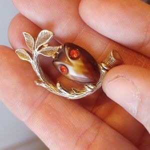 Vintage Signed Emmons Lucite Owl Red Rhinestone Eyes Tiny